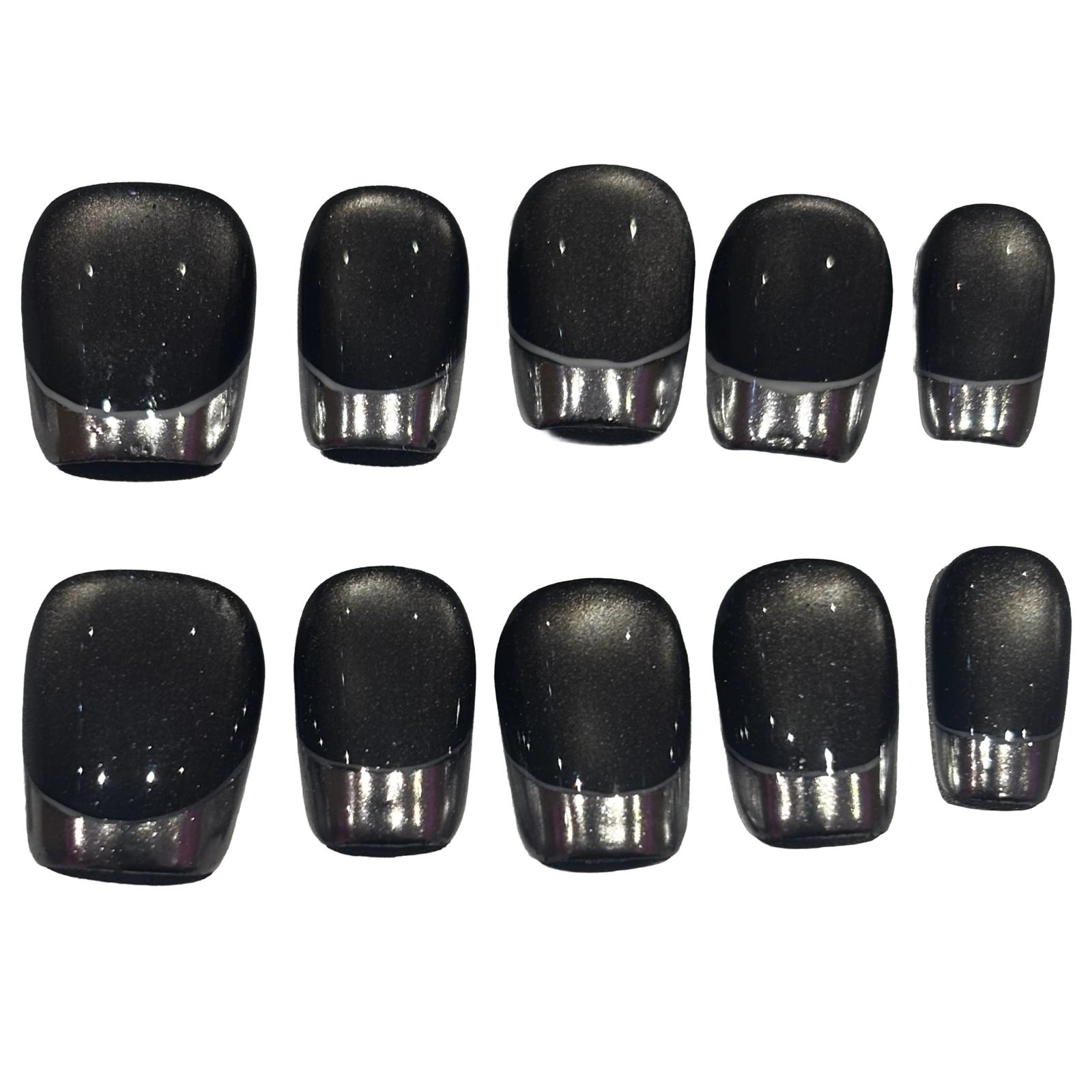 Black Silver Frenchtip Acrylic Sqaure Press On Nail - MaYonail Store