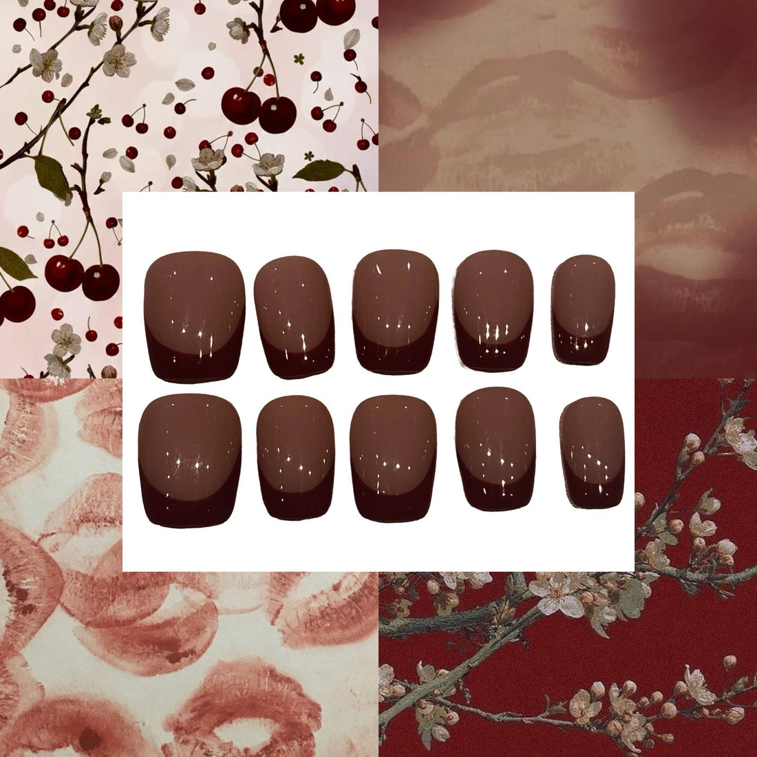 Cherry Red Frenchtip Acrylic Square Press On Nail - MaYonail Store