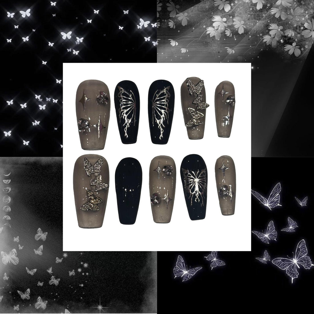 Elegant Butterfly Acrylic Coffin Press On Nail - MaYonail Store