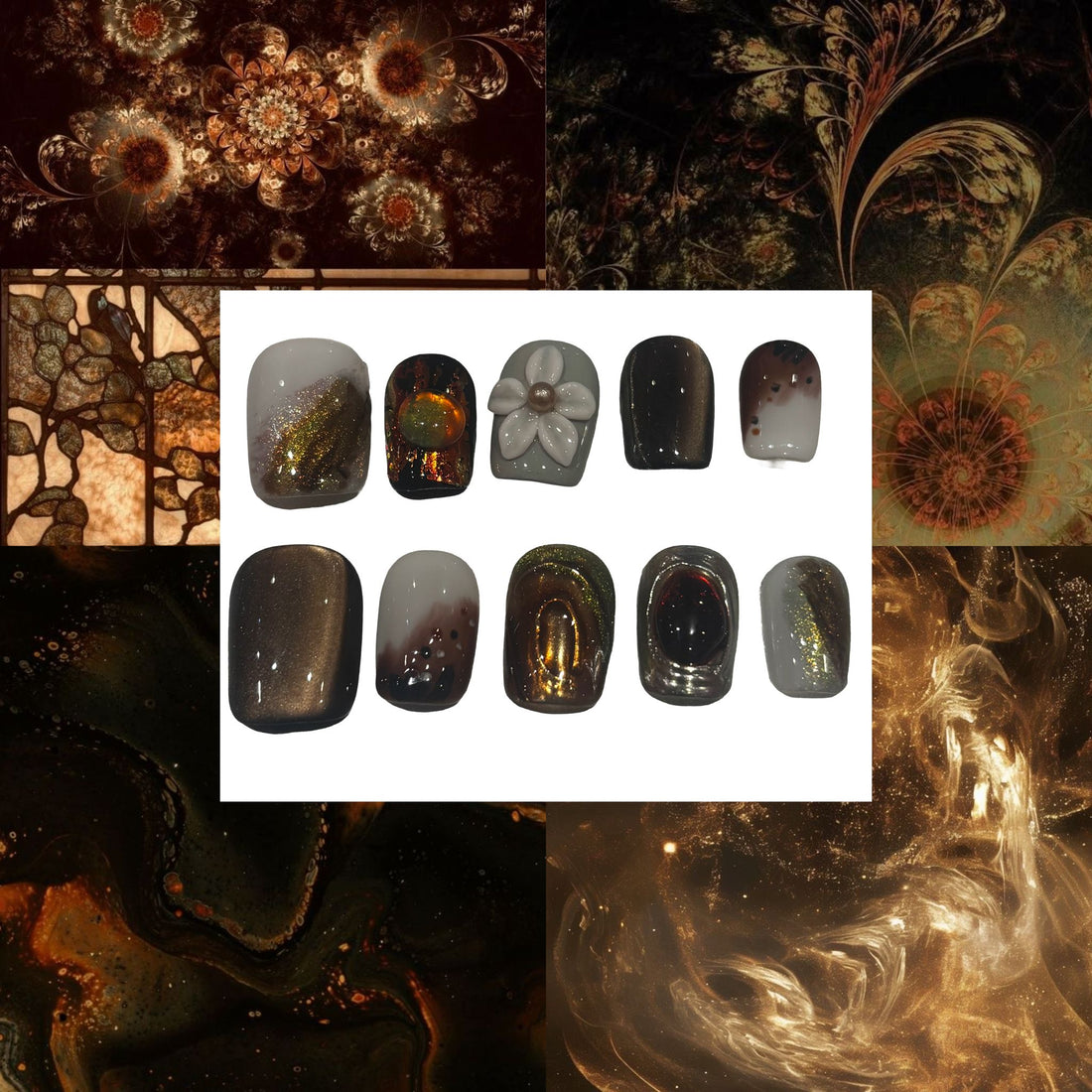 Floral Abstract Gem Acrylic Square Press On Nail - MaYonail Store