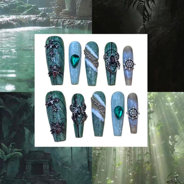 Jungle Jewels Acrylic Coffin Press On Nail