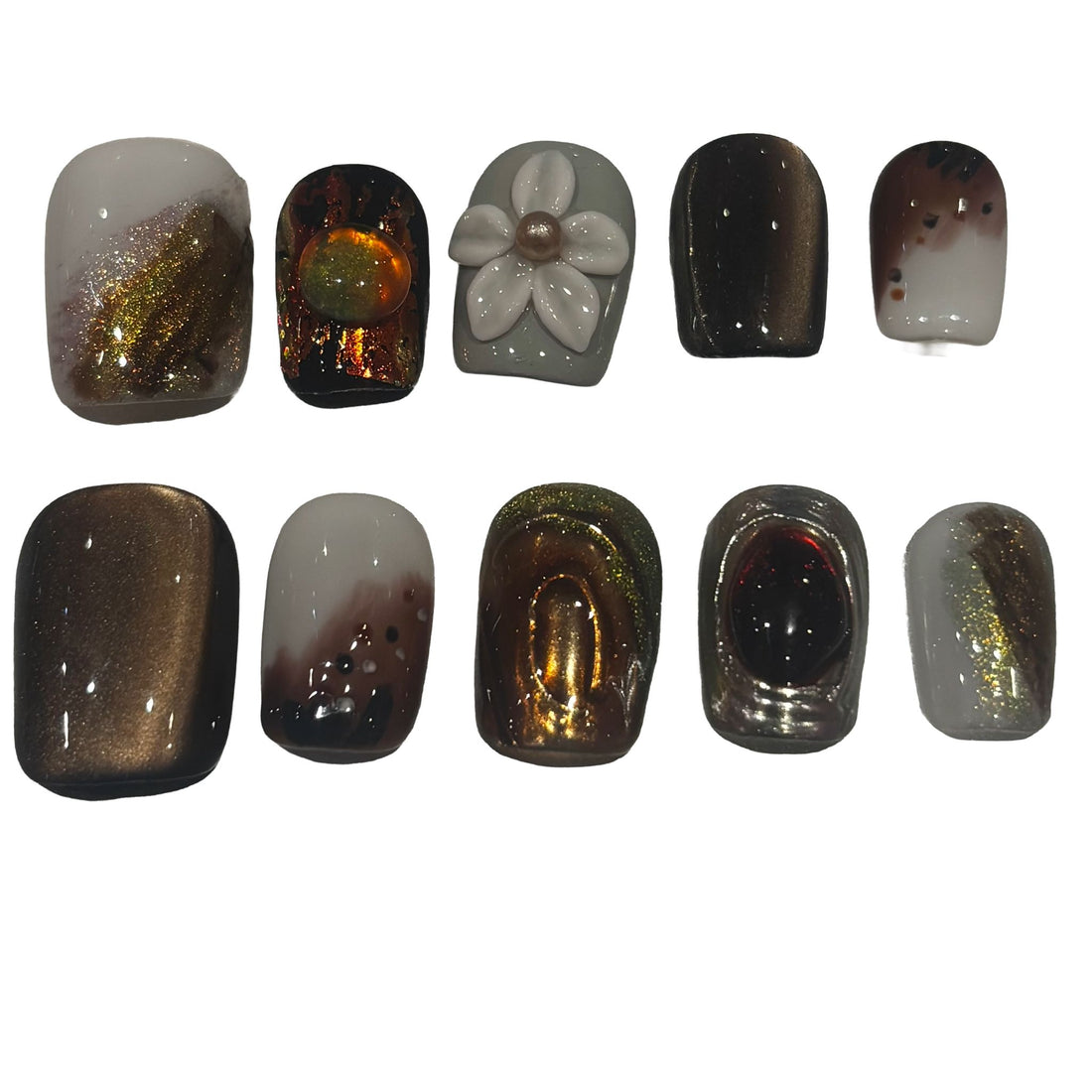 Floral Abstract Gem Acrylic Square Press On Nail - MaYonail Store
