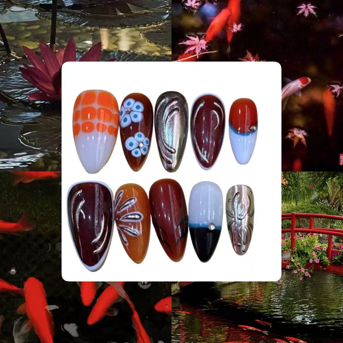 Koi Pond Acrylic Almond Press On Nail - MaYonail Store