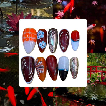 Koi Pond Acrylic Almond Press On Nail - MaYonail Store