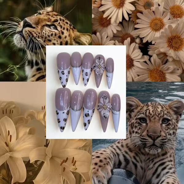 Lepoards Flower Acrylic Stiletto Press On Nail - MaYonail Store