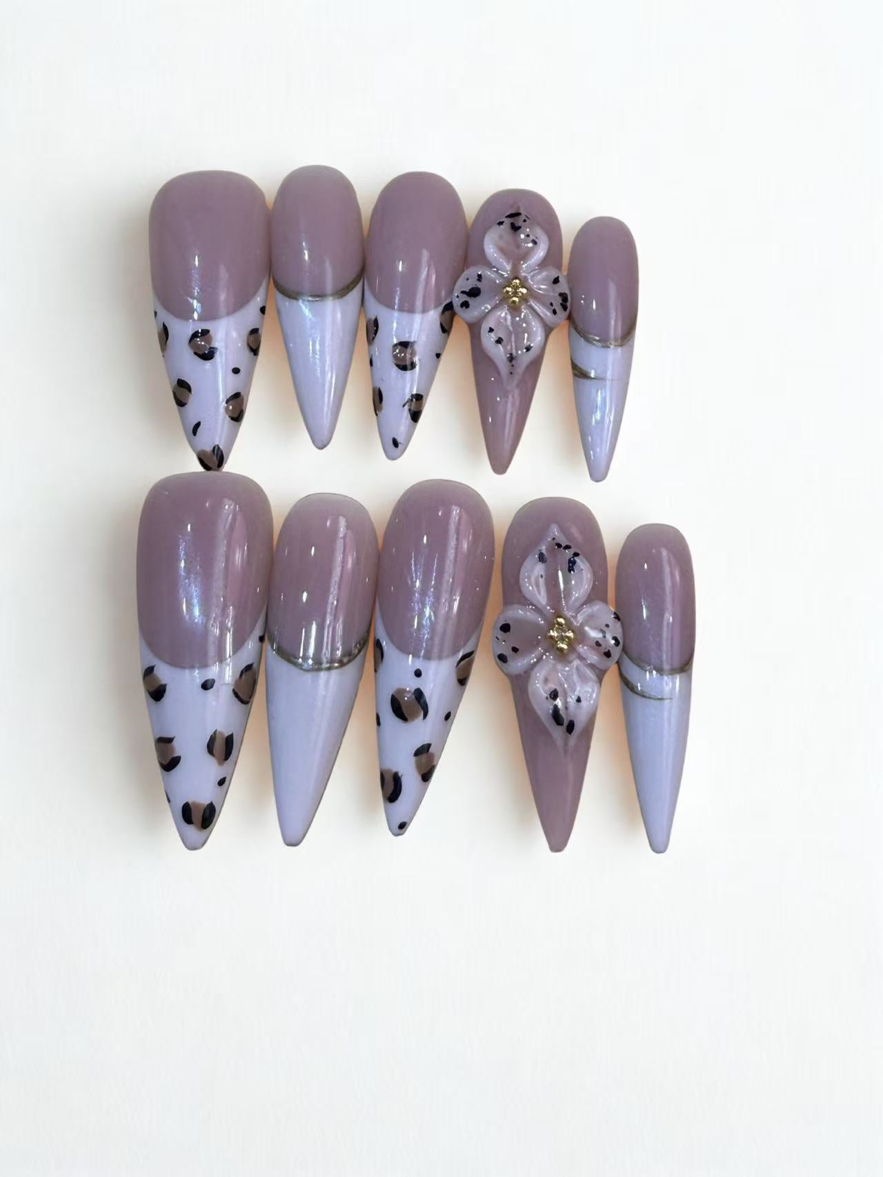 Lepoards Flower Acrylic Stiletto Press On Nail - MaYonail Store