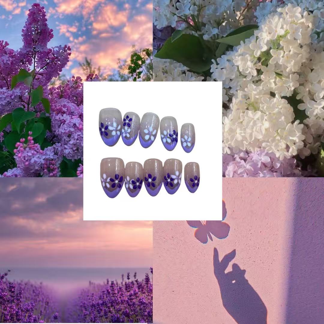Lilac Garden Acrylic Almond Press On Nail - MaYonail Store