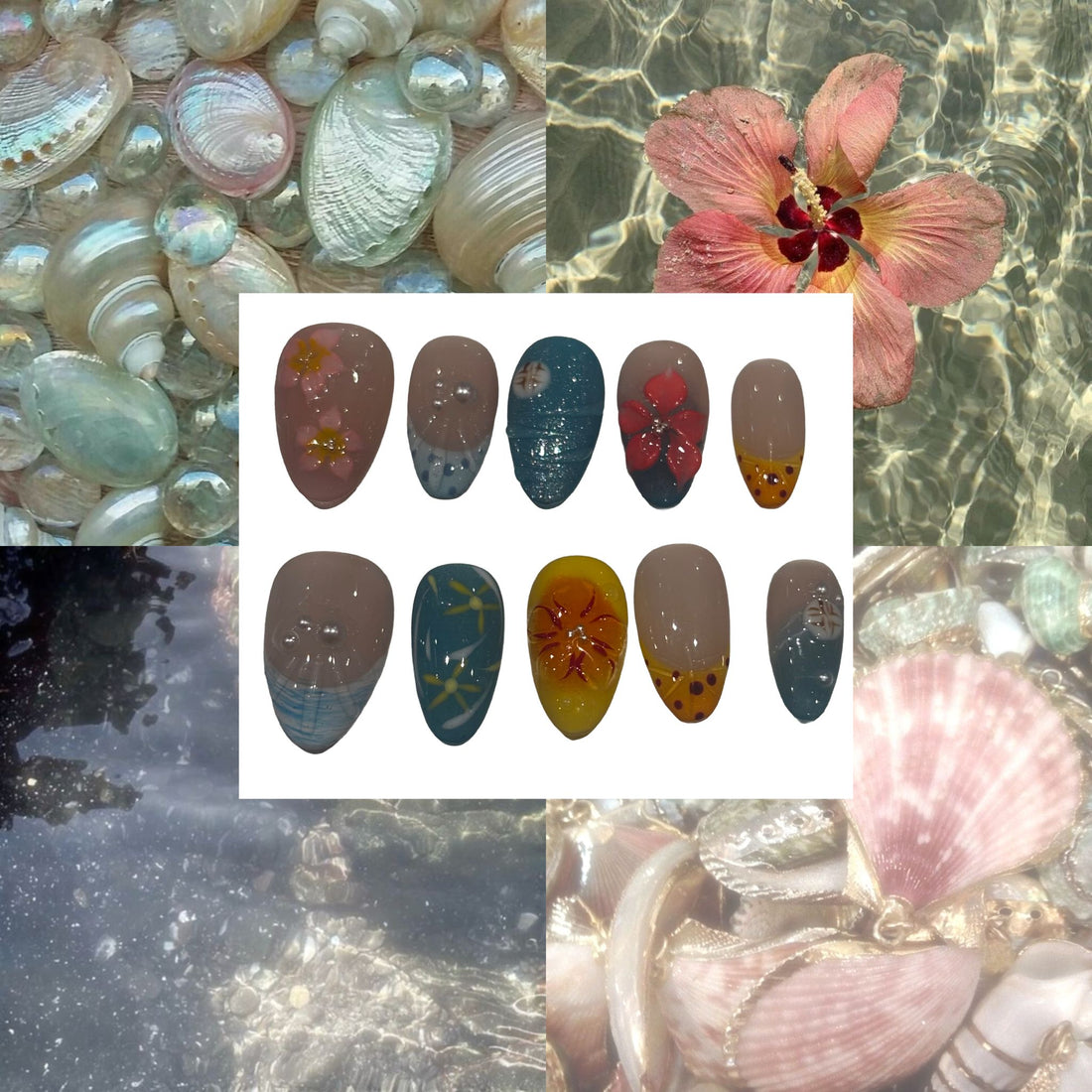 Summer Star Beach Acrylic Almond Press On Nail - MaYonail Store