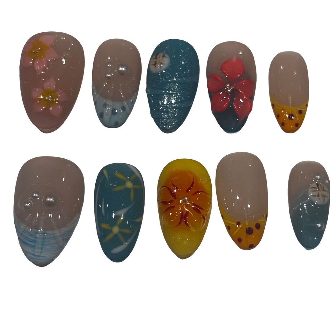 Summer Star Beach Acrylic Almond Press On Nail - MaYonail Store