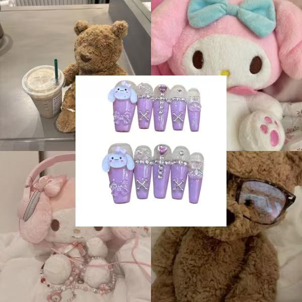 Melody Bear Acrylic Coffin Press On Nail - MaYonail Store