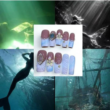 Mermaids Treasure Acrylic Square Press On Nail - MaYonail Store