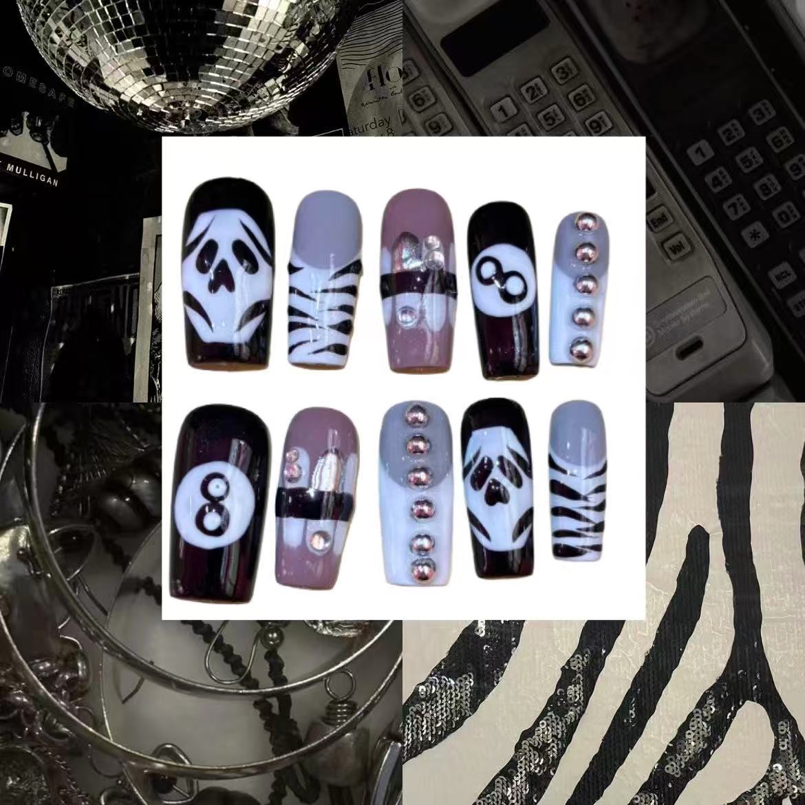 Midnight Hotline Acrylic Square Press On Nail Y239 - MaYonail Store