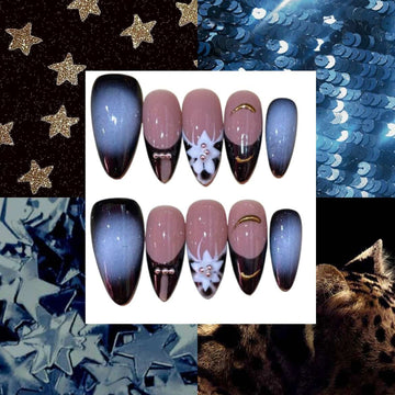 Midnight Shimmer Acrylic Almond Press On Nail