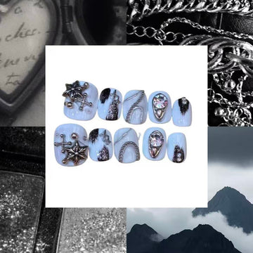 Moonlit silver Acrylic Oval Press On Nail