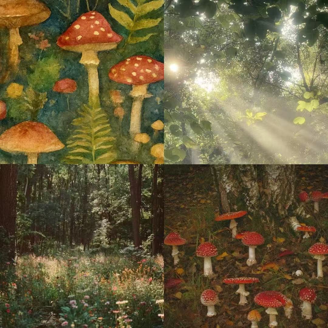 Mushroom Forest Acrylic Coffin Press On Nail