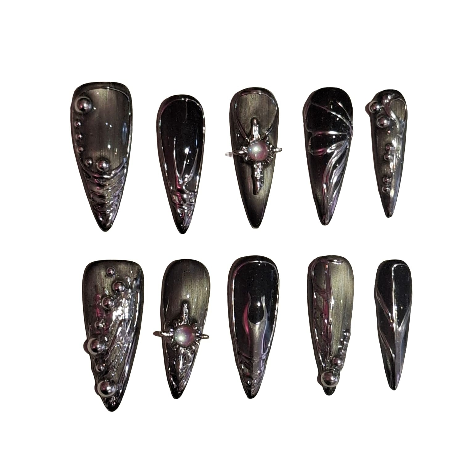 Obsidian moon Acrylic stilleto Press On Nail - MaYonail Store