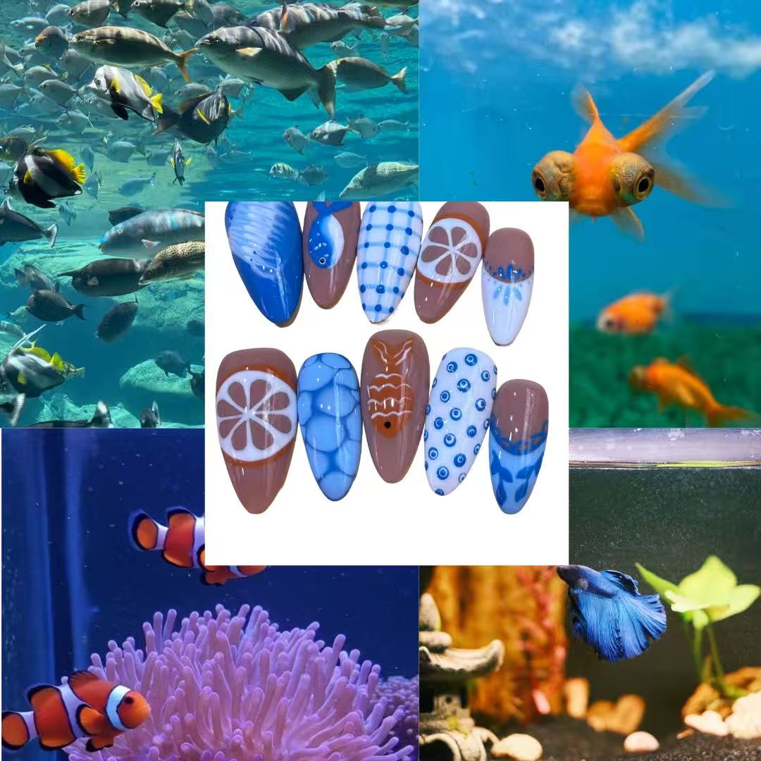 Ocean Fish Acylic Almond Press On Nail - MaYonail Store