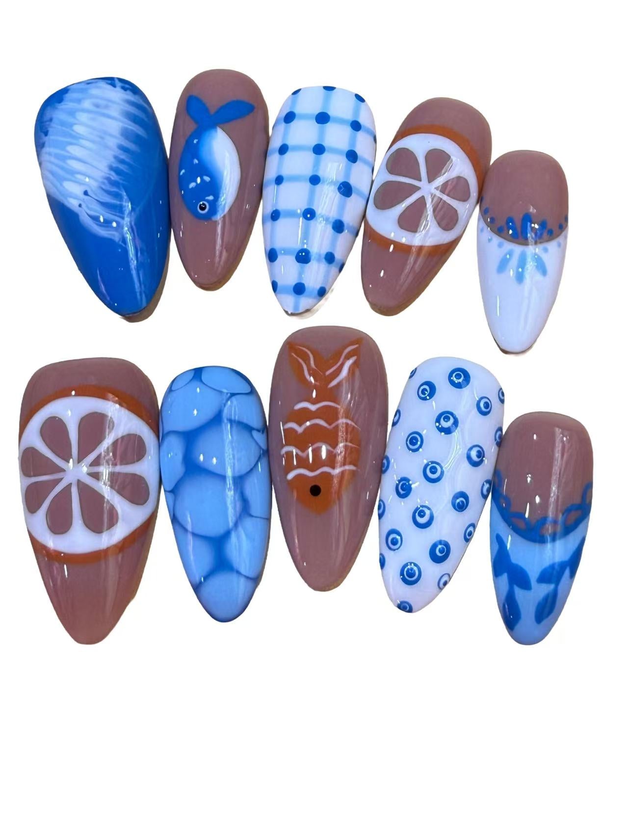 Ocean Fish Acylic Almond Press On Nail - MaYonail Store
