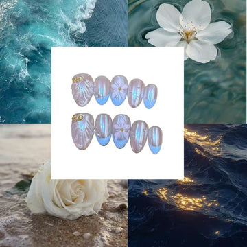 Ocean Flower Acylic Almond Press On Nail