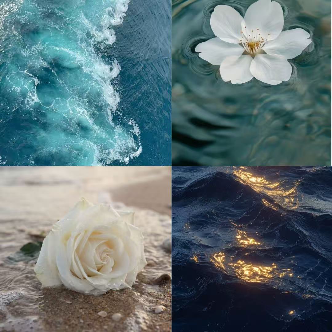 Ocean Flower Acylic Almond Press On Nail