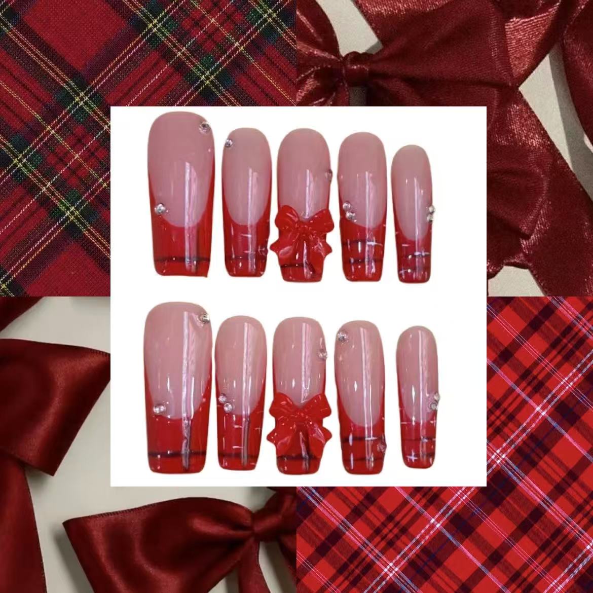 Red Plaid Square Press On Nail - MaYonail Store