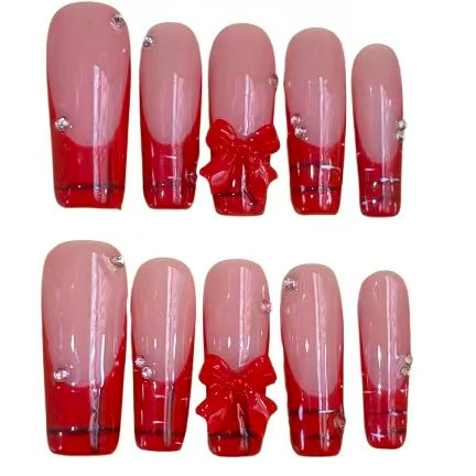 Red Plaid Square Press On Nail - MaYonail Store