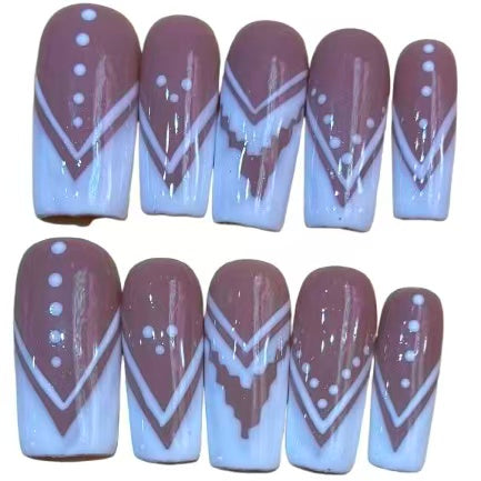 Patterned Frenchies Acrylic Square Press On Nail - MaYonail Store