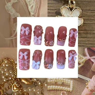 Pink Champagne Acrylic Square Press On Nail