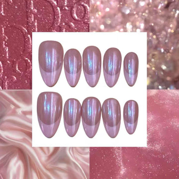 Pink Chrome Acrylic Almond Press On Nail