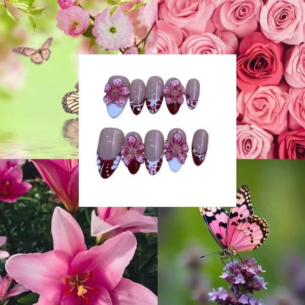 Pink Iris Acrylic Almond  Press On Nail - MaYonail Store