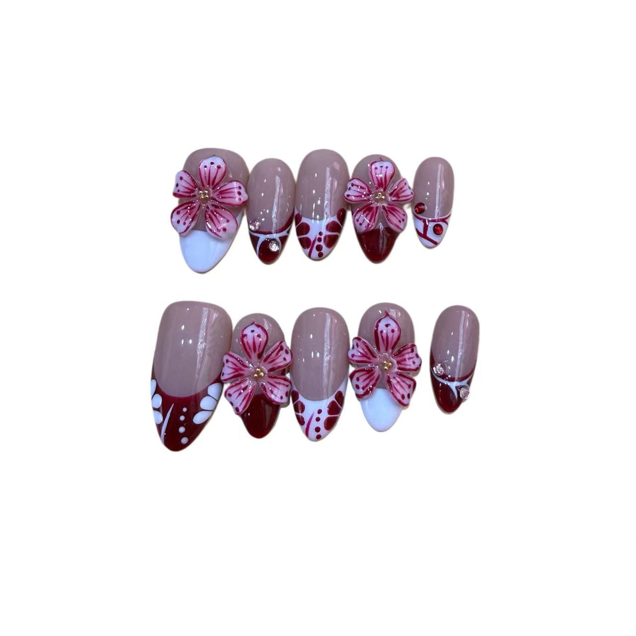 Pink Iris Acrylic Almond  Press On Nail - MaYonail Store