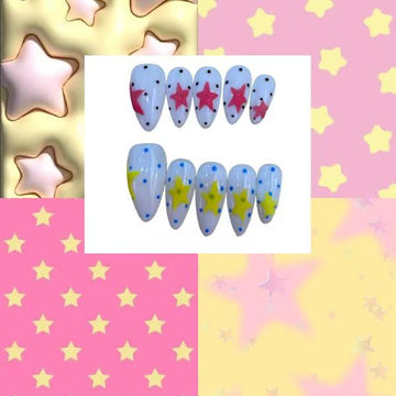 Pink Starshower Acrylic Almond  Press On Nail
