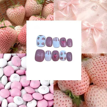 Pink Strawberry Acrylic Square Press On Nail Y189