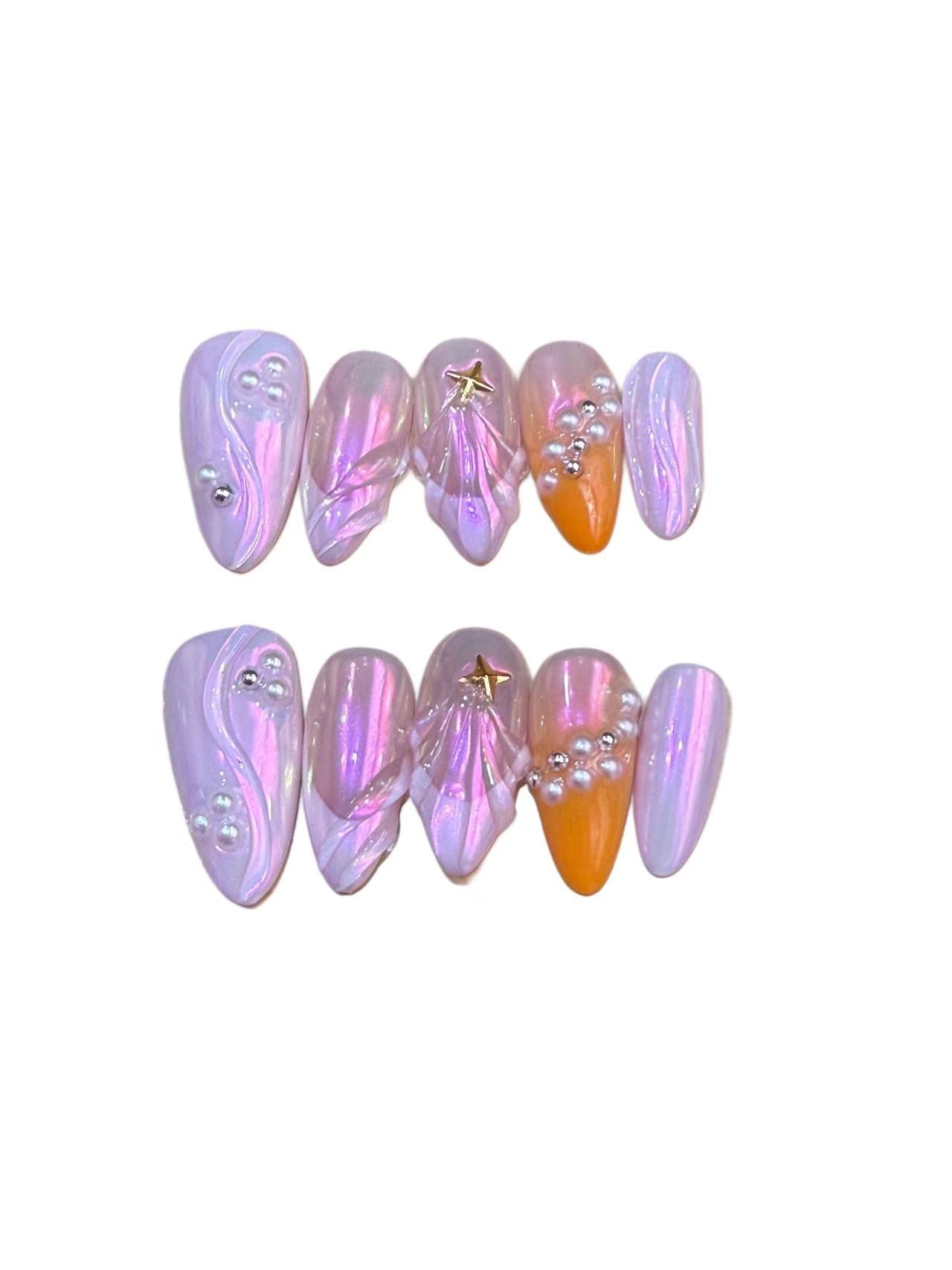 Pink Waves Acrylic Almond Press On Nail - MaYonail Store