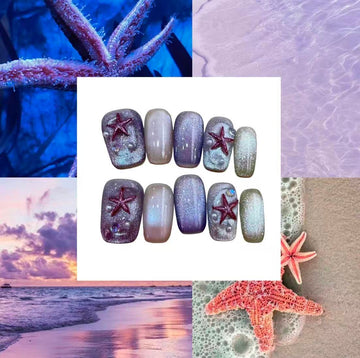 Purple Beach Acylic Square Press On Nail - MaYonail Store