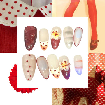 Crimson Blossom Acrylic Almond Press On Nail