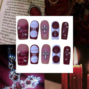 Red Relic Acrylic Square Press On Nail