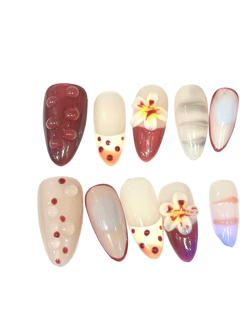 Crimson Blossom Acrylic Almond Press On Nail