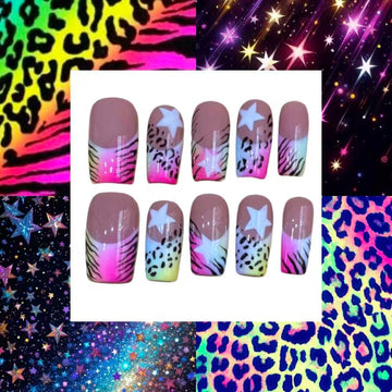 Retro Rainbow Acrylic Square Press On Nail