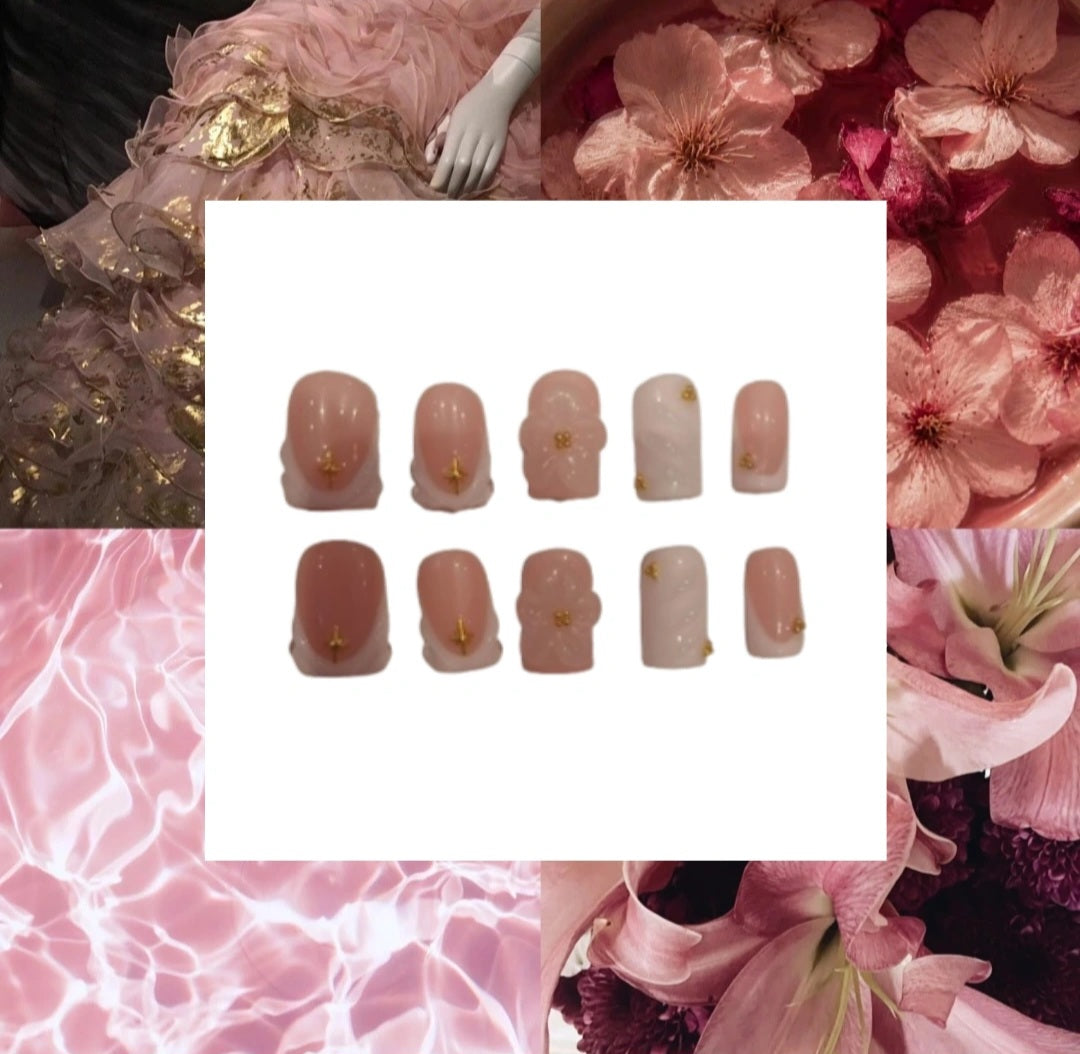 Golden Pink Blush Acrylic Square press On Nail L118 - MaYonail Store