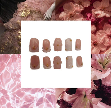 Golden Pink Blush Acrylic Square press On Nail L118