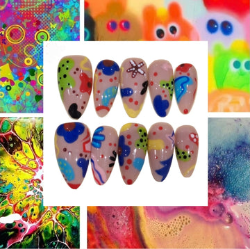 Colour Blob Acrylic Almond Press On Nail L211