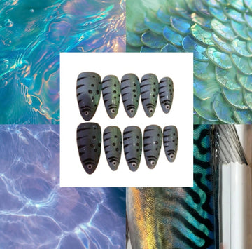 Iridescent Blue Fish Acrylic Almond press On Nail L230