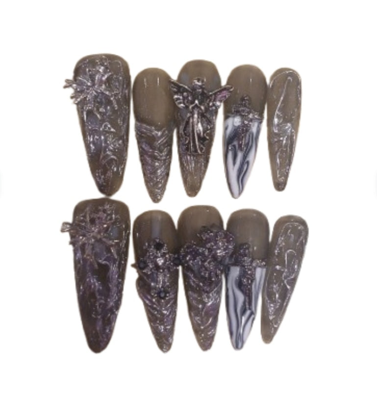 Snow Angel Acrylic Stiletto Press On Nail L97