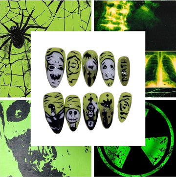 Green Ghost Acrylic Almond Press On Nail L98