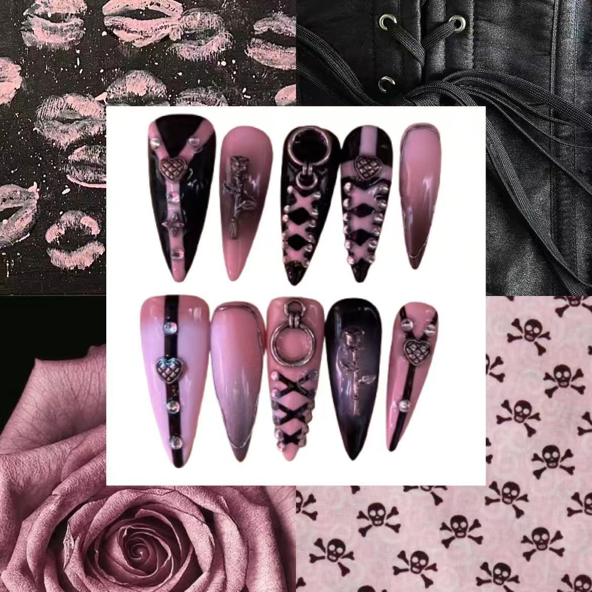 Romantic Goth Acrylic Stiletto Press On Nail - MaYonail Store