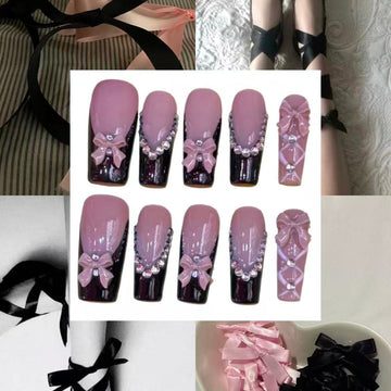 Pink Noir Acrylic Coffin Press On Nail