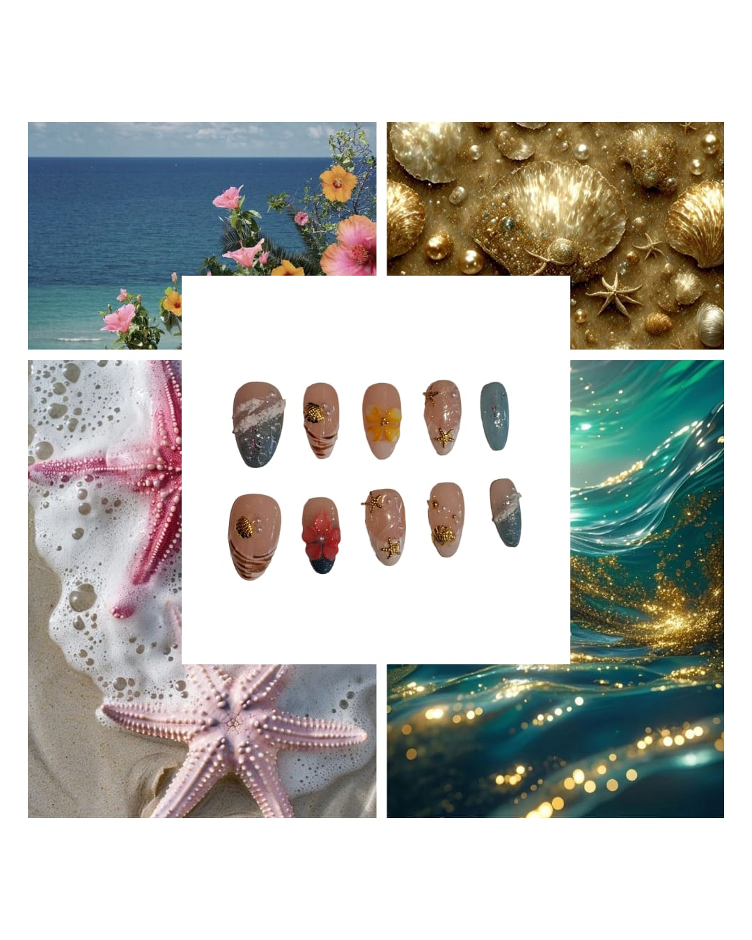 Sea Shore Acrylic Almond Press On Nail - MaYonail Store