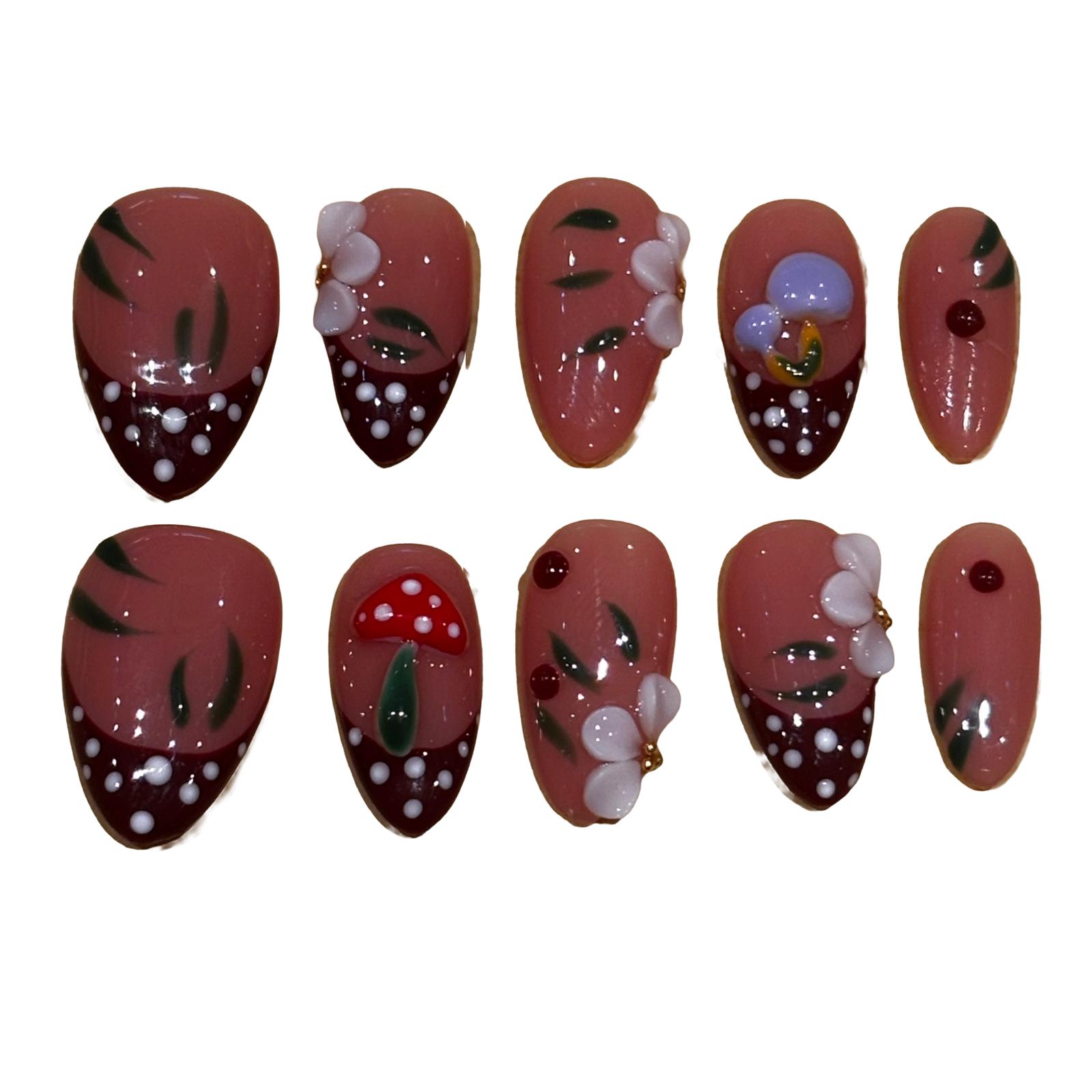 Mushroom Blossom Acrylic Almond Press On Nail - MaYonail Store