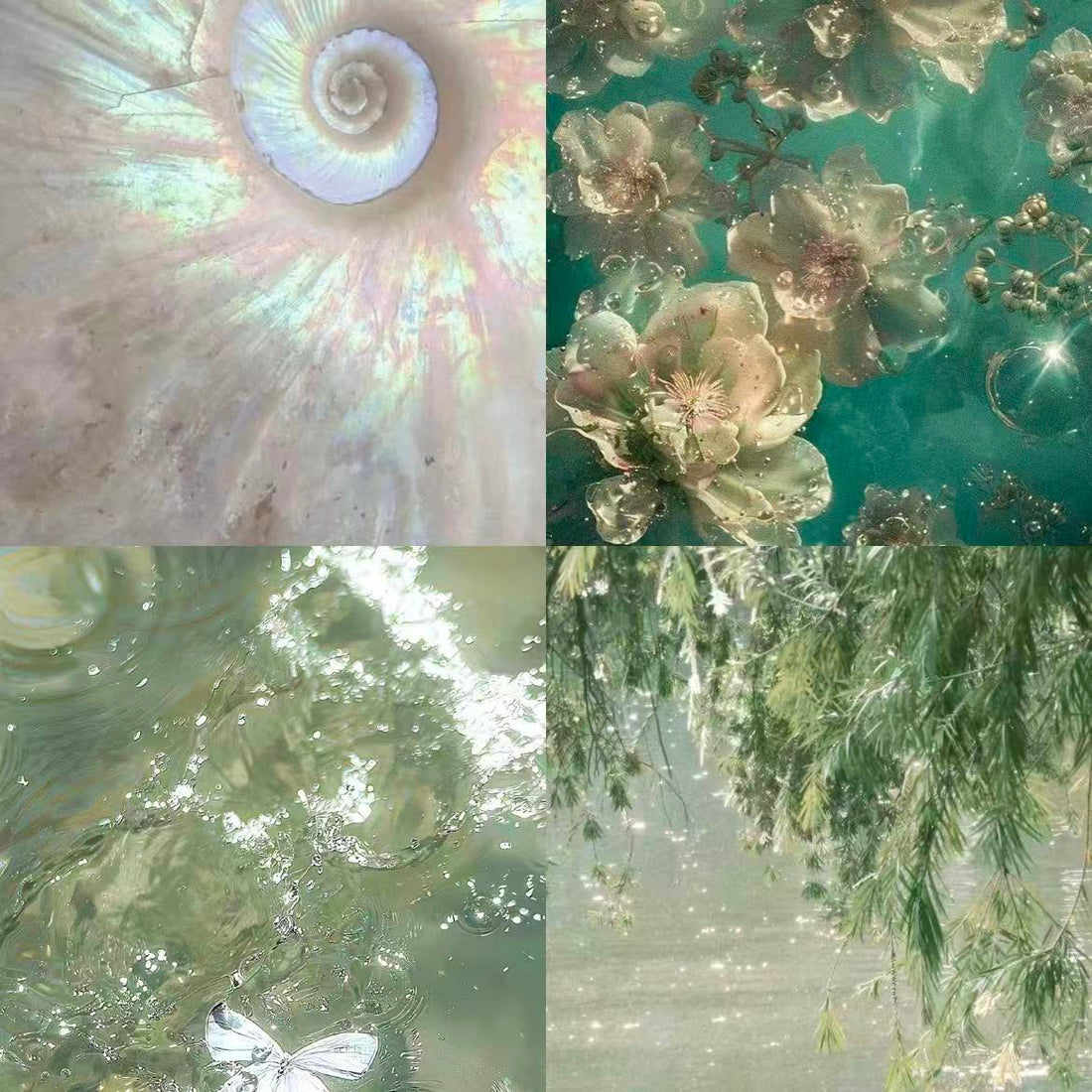 Water Flower Acrylic Oval Press On Nail